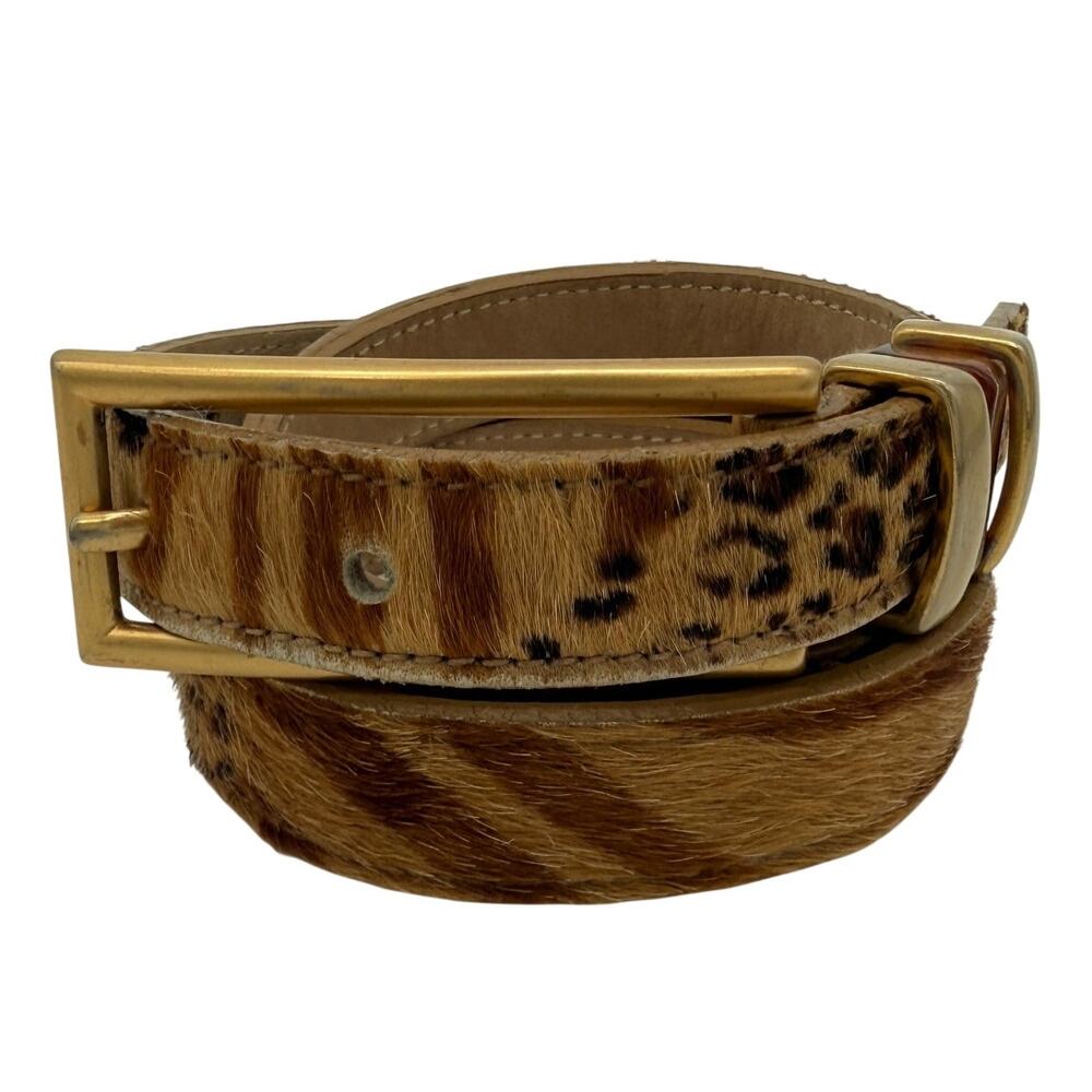 Vintage Streets Ahead Calf Hair Leopard Belt Brown Gold Buckle Women's Medium